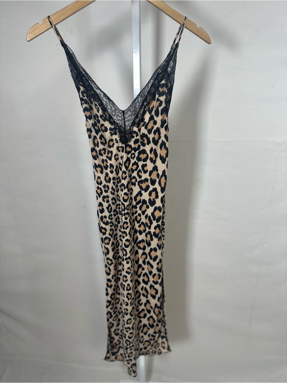 Victoria's Secret Leopard Satin Slip with Black Lace Trim